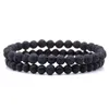 NIUYITID 2pcs/set 6mm Lava Stone Bracelet Men Women Jewelry Lovers' Couple Braclet Natural Stone Bracelet Armband Heren