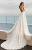 2020 Baklösa Tulle Bröllopsklänningar Spaghetti Straps Appliqued Beach Bröllopsklänningar Med Pärlor Bröllop Klänning Vestido de Novia