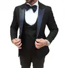 2020 Siyah Standı Yaka Slim Fit Smokin İçin Erkekler 3 Adet Men Düğün Balo Yemeği Sağdıç Sağdıç Damat Takım Elbise Custom Made Takımları