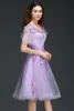 Lavande Dentelle Une Ligne Robes De Soirée Flare Manches Courtes 3D Dentelle Floral Une Ligne Princesse Courte Robe De Bal De Graduation BM0976