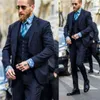 Blue Wedding Tuxedos Wysokiej jakości pasiaste dwoje guzików męskie garnitury notowa lapa szczupła fit PROM Blazer kurtka 3 sztuki