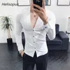 Helisopus Мужская сексуальная рубашка с глубоким v-образным вырезом, весенняя тонкая вечерняя классическая рубашка с длинными рукавами для мужчин Camisa Masculina1251S