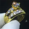 Vintage mousserande ringsats 925 Sterling Silver Promise Diamond CZ Engagement Bröllop Band Ringar för Kvinnor Män Smycken Gift