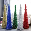 Retractable Christmas Tree Artificial Tinsel Pop-Up Xmas Tree for Small Spaces Home Party Holiday Christmas Decorations JK1910