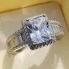 Choucong Hot Sale Stunning Luxury Smycken Real 925 Sterling Silver Princess Cut Vit Topaz CZ Diamant Eternity Wedding Band Ring för kvinnor