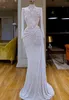 2023 Sexy Glitter Mermaid Evening Dresses High Collar Sequins Beaded Long Sleeve Sweep Train Formal Party Gowns Custom Made Long Prom Dress GB1114S3