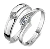 Verstellbarer Silberring mit Diamant-Zirkonia-Ring für Paare, Verlobung, Hochzeit, Ringe für Damen und Herren, feiner Modeschmuck, Geschenk