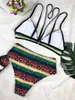 Bandage bikini 2020 Tribal Print Baddräkt Hög midja Badkläder Simma Baddräkt för kvinnor Stripad Afrikansk stil Bikini Maillot