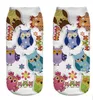 Nouveau Meias été automne Harajuku hibou chaussettes impression 3D Animal fille femmes coupe basse cheville chaussettes chat imprimé chaussettes