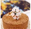 Wholesale- diamonds cluster rings women china porcelain flower ring girl ceramics jewelry 7 colors white pink purple blue green orange