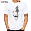 Hommes t-shirt salle de sport imprimé ours arbre forêt graphique t-shirt à manches courtes blanc T-Shirts été Simple motif hauts