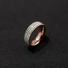 New Arrival Fashion Lady 316L Titanium Steel Three Rows White Diamond 18k Gold Plated Engagement Wedding Rings 3 Color Size 698683347