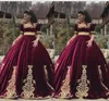 Новые винтажные Burgundy Quinceanera Ball платья платья бархата золотые кружевные аппликации квадратная шея половина рукава плюс размер вечерних платьев