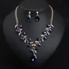 Fashion Statement Necklace Earrings Set with Bling Leaves Crystal Gold Chain Costume Drag Queen Jewelry 4 Colors 1 Set