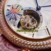 Najlepsza wersja 42mm W6920001 Real Tourbillon Automatyczne białe wybieranie Sapphire Mens Watch 18k Rose Gold Diamond Case Case Skórzane zegarki projektantów sportowych