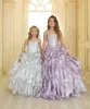 2020 Sparkling Girls Pageant Robes Or Princesse Spaghetti Strap Perles De Cristal Volants Organza Robe De Bal Fleur Filles Robes Wi223E