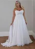 Crystals Plus Size Beach Wedding Dresses 2018 Corset Back Spaghetti Straps Chiffon Floor Length Empire Waist Elegant Bridal Gowns Sleeveless