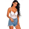 Women Lace Bodysuit Sexy Lingerie Pajamas Open Crotch Nightwear Teddy with Strappy Eyelashes Cups Ladies Sleepwear Babydoll Underw268G