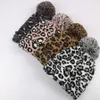 Bebek leopar örme kapak moda kız kış sıcak büyük pompon şapka çocuklar düz renk beanie kayak kapağı tta131261310308