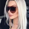 Luxary-2019 mikusama Thin Flat Top Sunglasses Women Designer Retro Vintage Sun Glasses Female Kim Kardashian Sunglasses Clear Glass 0166