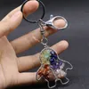 10Pcs 7 Chakra Yoga Tree of Life Keychain Handmade Wire Wrapped Natural Crystal Stone Beads Family Tree Penguin Keyring Handbag Purse Charm