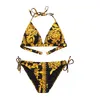 Fashion-Gold print bloemen Badpak Sexy Bikini Pop Print Lady Vrouwen Tweedelige Outfits Klassiek patroon Ontwerper BIKINI Zwemset AAA2111