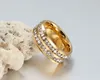 Bagues de Couple-anneaux en acier inoxydable Zircon à Double rangée pour hommes et femmes, bague en or jaune 18 carats remplie de diamant saphir blanc295r