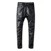 Famosa Mens stilista pantaloni da uomo Hip Hop Leather PU diritte dei pantaloni jeans donne degli uomini scarni sottili dei pantaloni