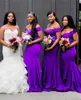 Cheap Sexy Purple Mermaid Bridesmaid Dresses African Off Shoulder Open Back Sweep Train Plus Size Wedding Guest Dress Maid of Honor Gowns