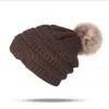Women Beanies Autumn Winter Knitted Skullies Casual Outdoor Hat Solid Ribbed Beanie with Pom Girls Hats OOA2717