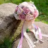 Mazzi di fiori da sposa romantici con rose artificiali con bouquet da sposa fatto a mano in cristallo Accessori da sposa da sposa