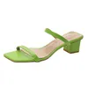 Hausschuhe 2021 Chunky Slides Women 6cm High Heels Mules Fetisch Sommersandalen Block Low -Prom -Plattform Stripper Green Shoes1061464