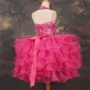 Robes de concours pour petites filles, joli Cupcake, robe de bal, à volants, col licou, en Organza perlé, à fleurs, robe de première Communion