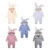5 färg söt kanin öra hooded baby rompers för spädbarn pojkar tjejer barn kläder nyfödda kläder jumpsuit spädbarn kostym sovsäckar c5761