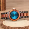 Unique Sapphire Blue Face Wooden Watches Handmade Full Wooden Band Quartz Watch Women's Watches Ladies Dress Clock