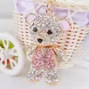 Fashion Animal Design Keychains Sparkling Full Rhinestone Teddy Bear Pendant Gold Color Metal Key Chain Rings for Women Handbag