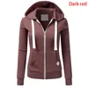 Mode-femme Zipper Hoodies Sweat Veste Solide Couleur Femmes Hiver Sweats S-XL Noir/Rouge/Rose/Abricot/Bleu