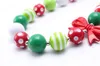 New Christmas Baby Kid Chunky Necklace Pretty Red Bow Girl Kids Bubblegum Chunky Bead Necklace Children Jewelry