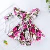 Vêtements d'été assortis pour nouveau-né fille, vêtements d'été assortis, manches à volants, bretelles, nœud, short à fleurs, bandeau, ensembles 3 pièces, tenues 0-4 ans