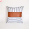 Housses de coussin de canapé pour canapé Stripe Faux cuir Accent Taie d'oreiller Boho Modern Decor Taie d'oreiller 18 x 18 pouces Décoration d'intérieur