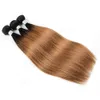 Wefts Kisshair T1B30 Цветные бразильские волосы для наращивания, 3 пучка Шелковистые прямые наращивания с темным корнем, средние каштановые наращивания с плетением цвета омбре
