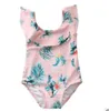 Barn badkläder swan ruffle tjejer bikini simma kepsar baby flamingo blommig baddräkt tecknad randig bad kostym tankini mode rompers byp5206