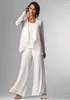 Elegante Branco Chiffon Lady Calças Mãe Terns Mãe da Noiva Noivo Mãe Noiva Pant Ternos com Jaqueta Mulheres Vestidos De Party Calças Terno