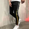 새로운 남성 청바지 남성 디자이너 스키니 찢어진 노란색 빨간 줄무늬 바지 남성 스트레치 슬림 바이커 Jeans296j