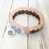 MG0561 Natural Rose Quartz Women`s Mala Yoga Armband Set 8 mm Unakiet Spirituele Armband Lotus Charm Energy Armband