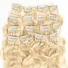 Clip in Hair Extensions Real Human Hair 16 Inch 7pcs wavy Dirty Blonde to Bleach Blonde Highlight Hair Extensions Clip ins Thick Double Weft