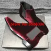 Stövlar Vin Röd Svart Velvet Pekad Toe Man European Ankel Short Booties Slip-on Party Dress Shoes Boots1