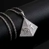 Egyptian Pyramids Cross Pattern Pendants Necklace Hip Hop 316L Stainless Steel 18K Gold Plated Rhinestone Setting Jewelry