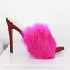 Hot Sale-New confectionery colorful luxury rabbit hair high heel slippers sandals women shopping fashion wear sandals euro35~43