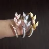 葉の形キュービックジルコンリング高品質バンド指輪結婚指輪女性のファッションジュエリーパーティーギフト卸売